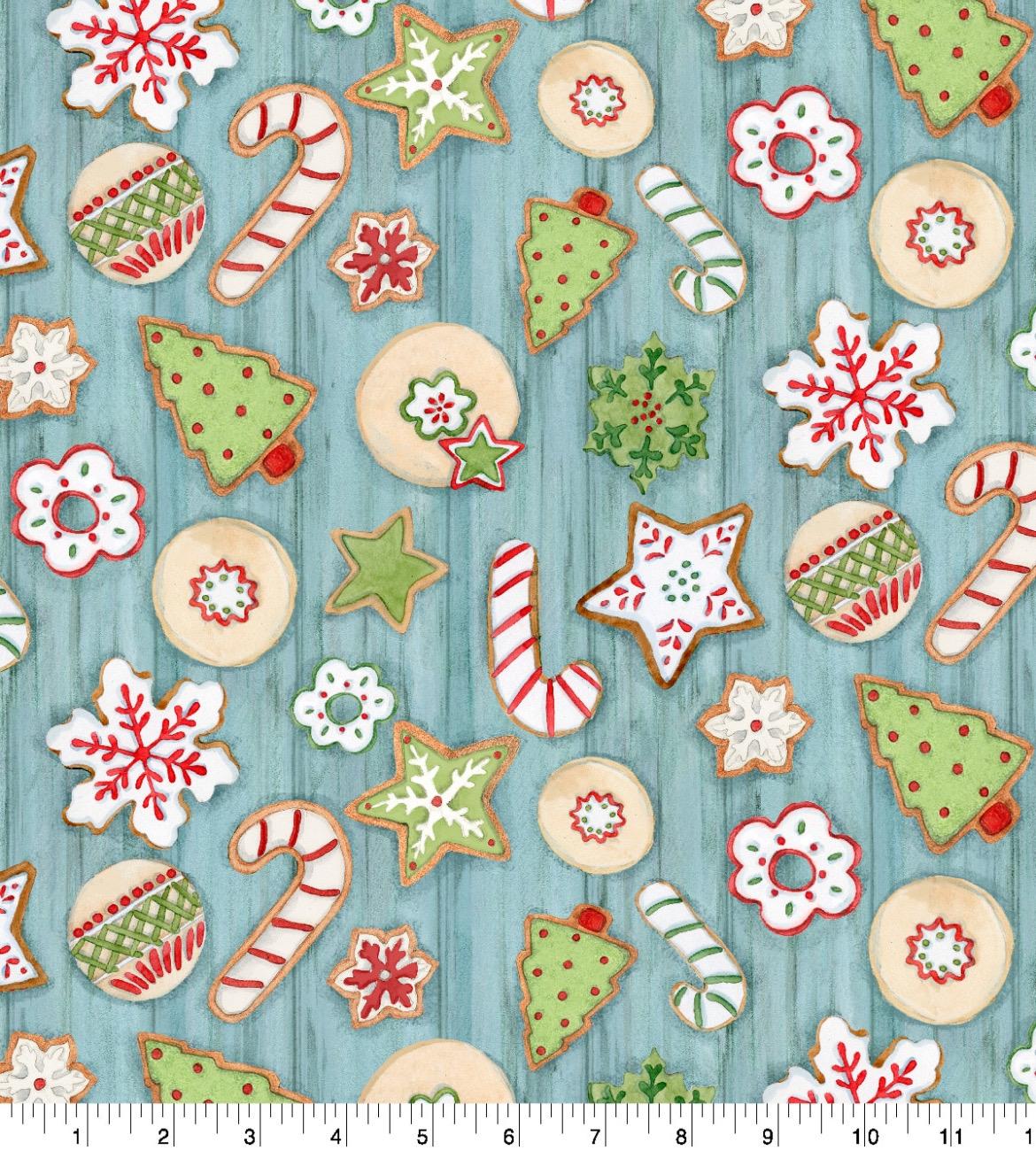 Christmas Icing cookies cotton fabric- 100% Cotton - continuous cuts