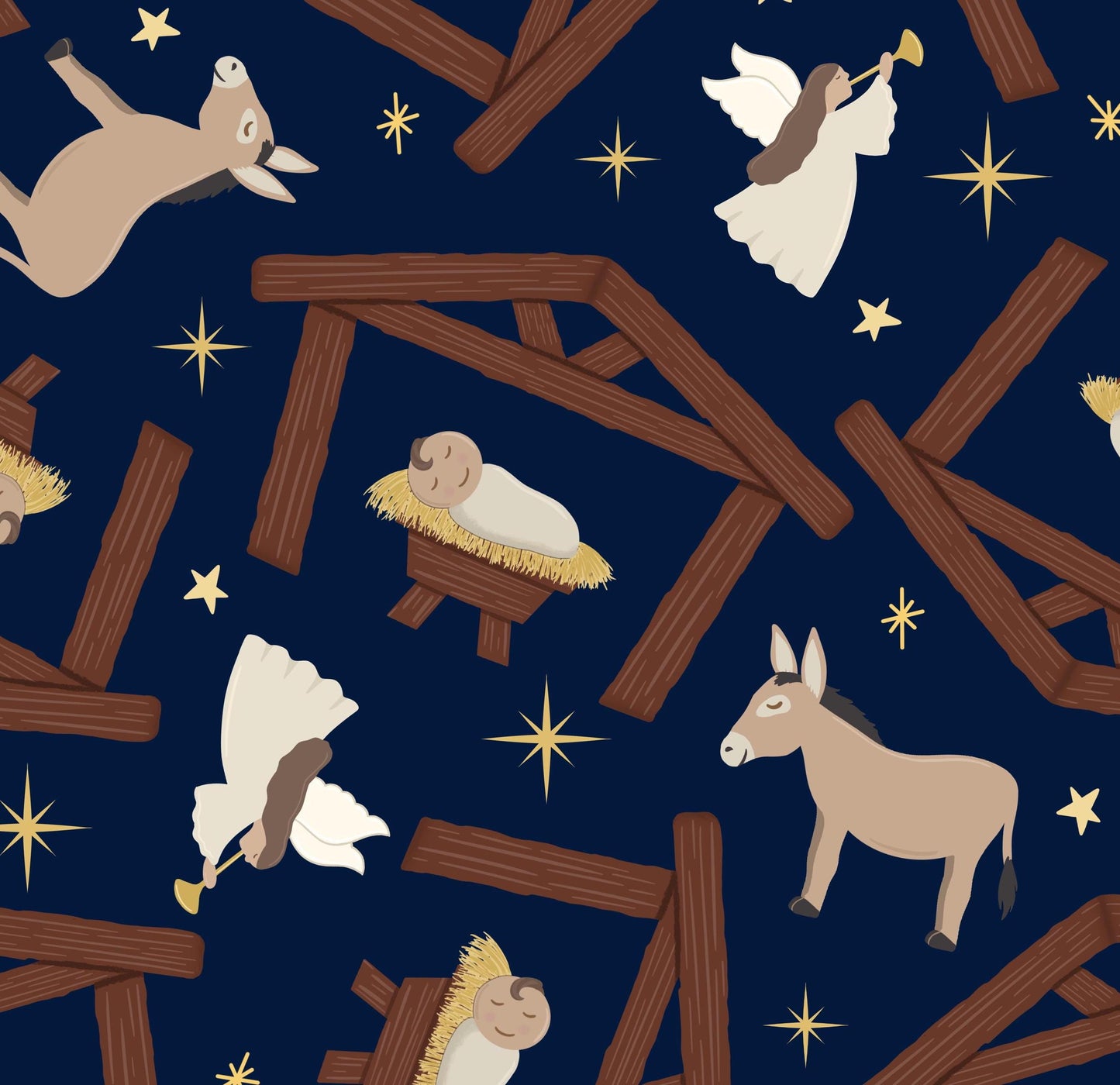 Christmas Manger Peace fabric- 100% Cotton - Continuous Cuts