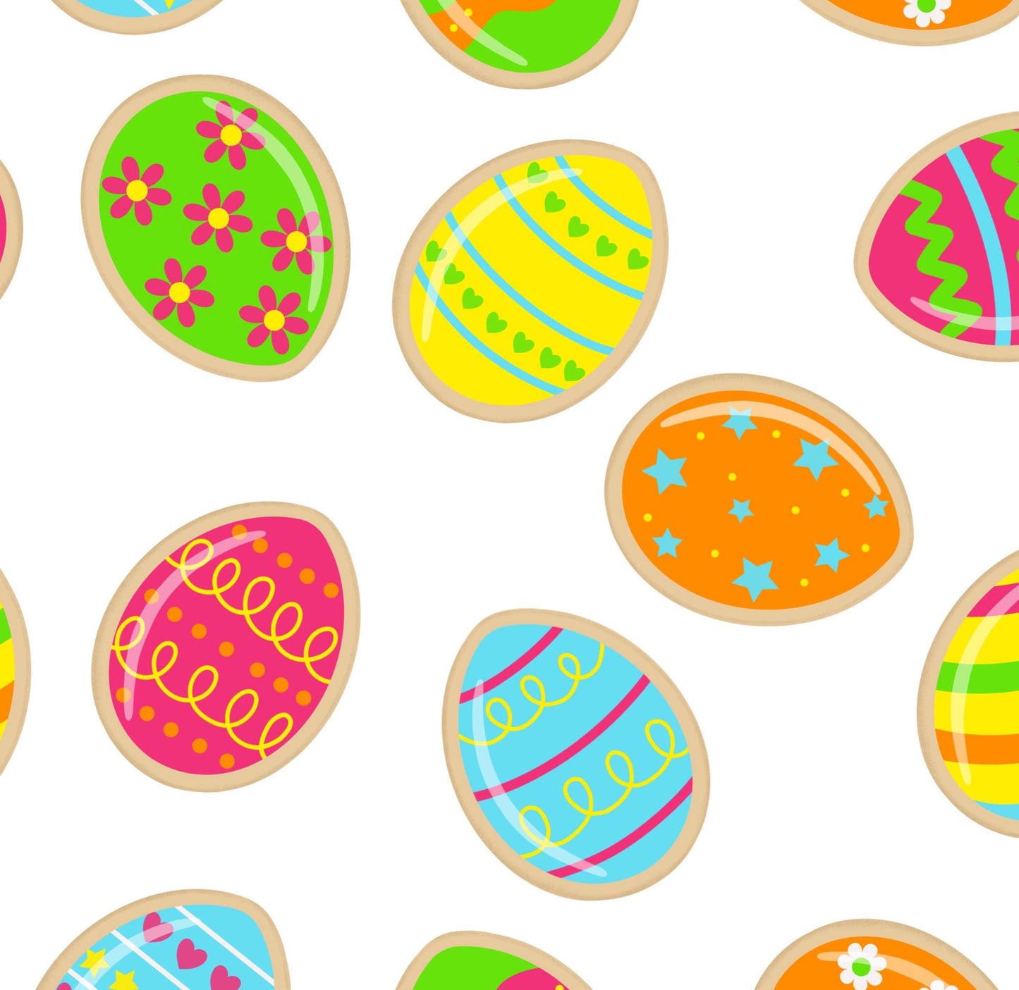 Easter Egg Cookies Cotton fabric-  100% Cotton-Continuous Cuts by the 1/2 yard increment