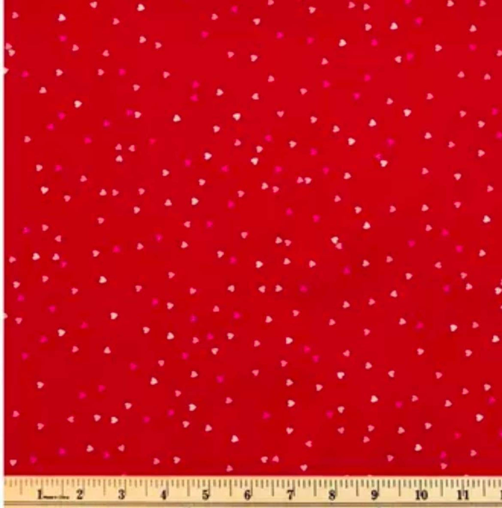 Small Hearts Hearts on Red Cotton fabric- Valentines Day- 100% Cotton