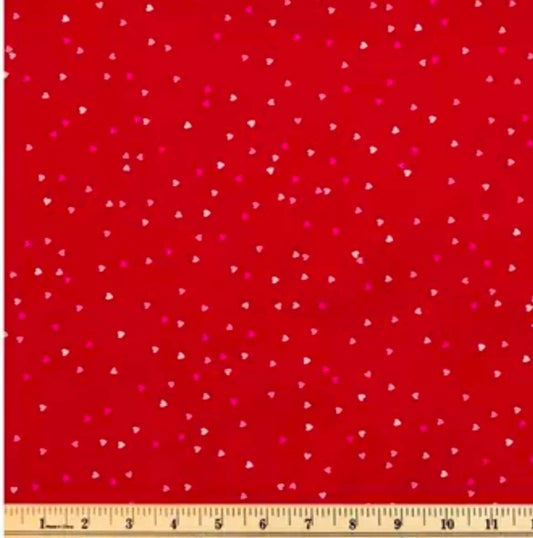 Small Hearts Hearts on Red Cotton fabric- Valentines Day- 100% Cotton