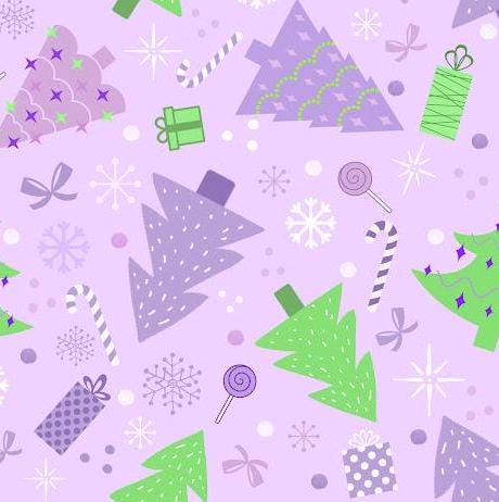 Purple Wonderland Christmas Cotton fabric -100% Cotton - Continuous Cuts
