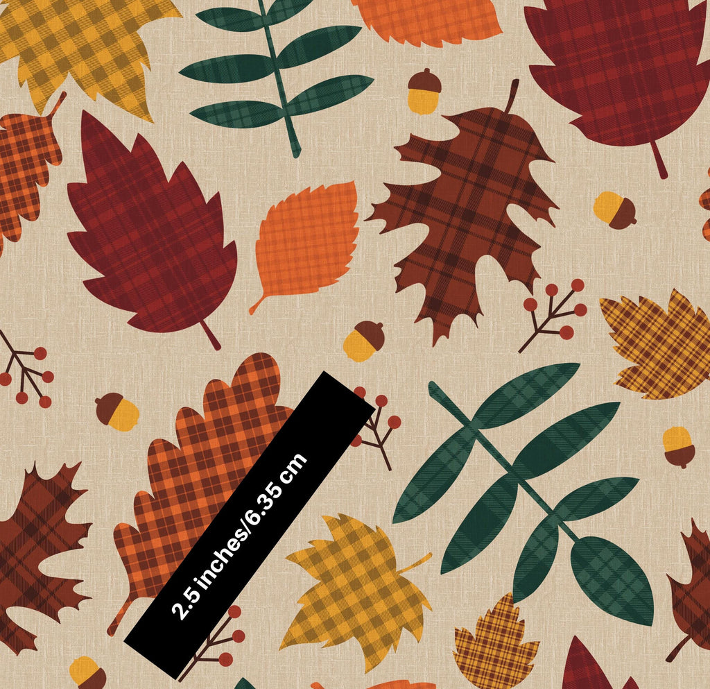 Plaid Leaf and acorns 100% Cotton Fabric Drewie Pie Fabrics- Continuous Cuts -