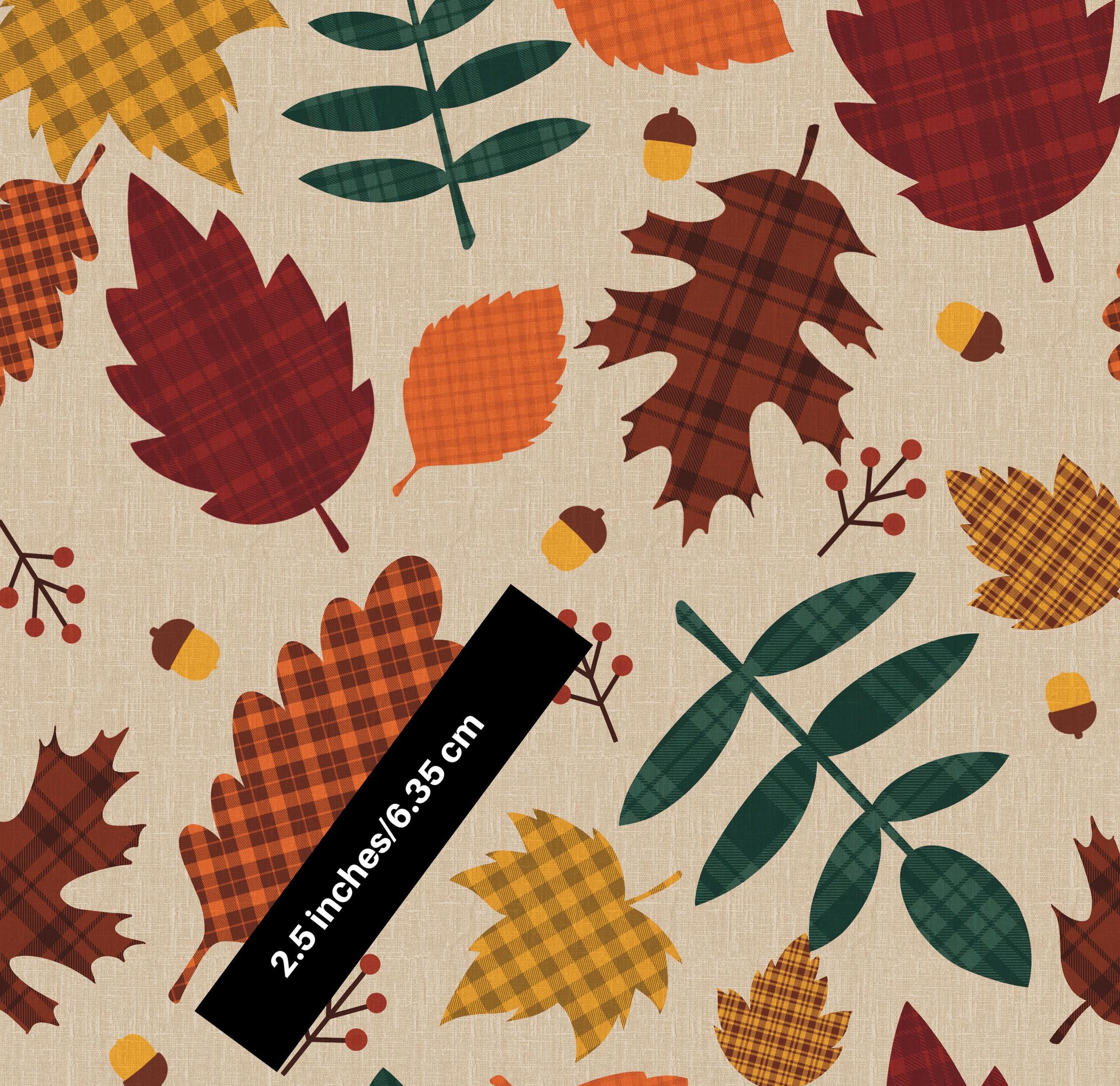 Plaid Leaf and acorns 100% Cotton Fabric Drewie Pie Fabrics- Continuous Cuts -
