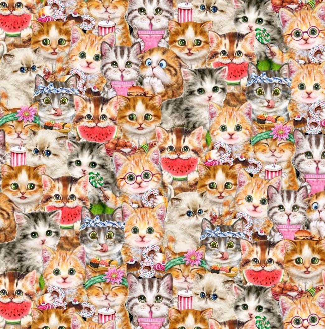 Instagram Famous Packed Cats Cotton Fabric - 100% Cotton- Continuous Cuts