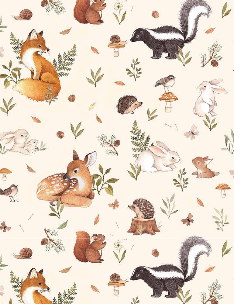 DS-Little Forest DNS1912 Cream - 100% Cotton Fabric- Cotton - Continuous Cuts-