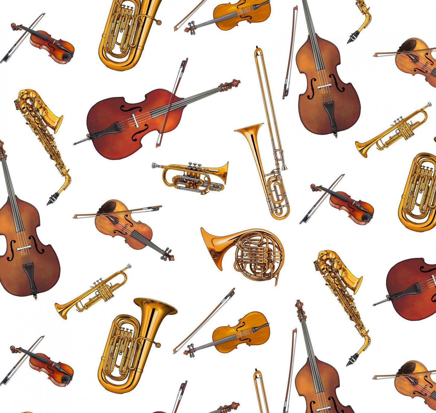 Jazz Instruments  100% Cotton fabric Continuous cuts - ES-Jazz 649 White - Musical Instruments