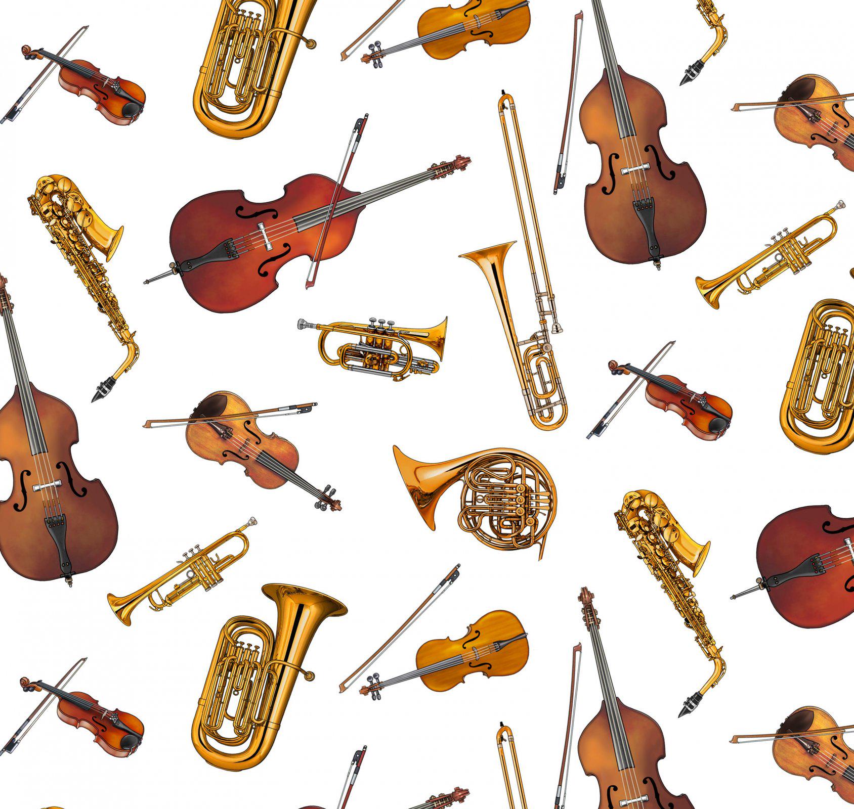 Jazz Instruments 100% Cotton fabric Continuous cuts - ES-Jazz 649 White - Musical Instruments