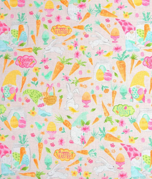 Easter Gnomes Egg Hunt cotton fabric 100% Cotton Continuous Cuts