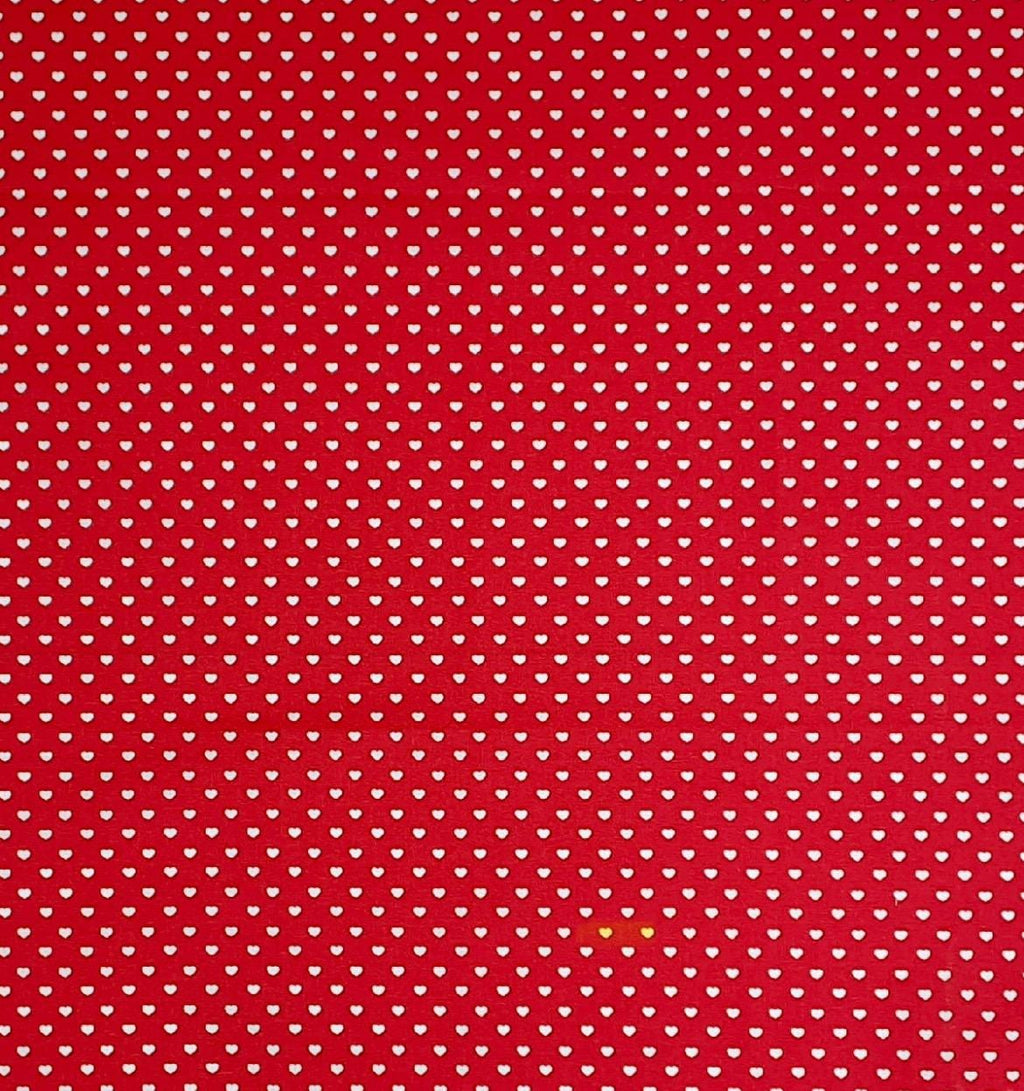 White Mini Hearts on Red Cotton fabric- Valentines Day 100% Cotton-