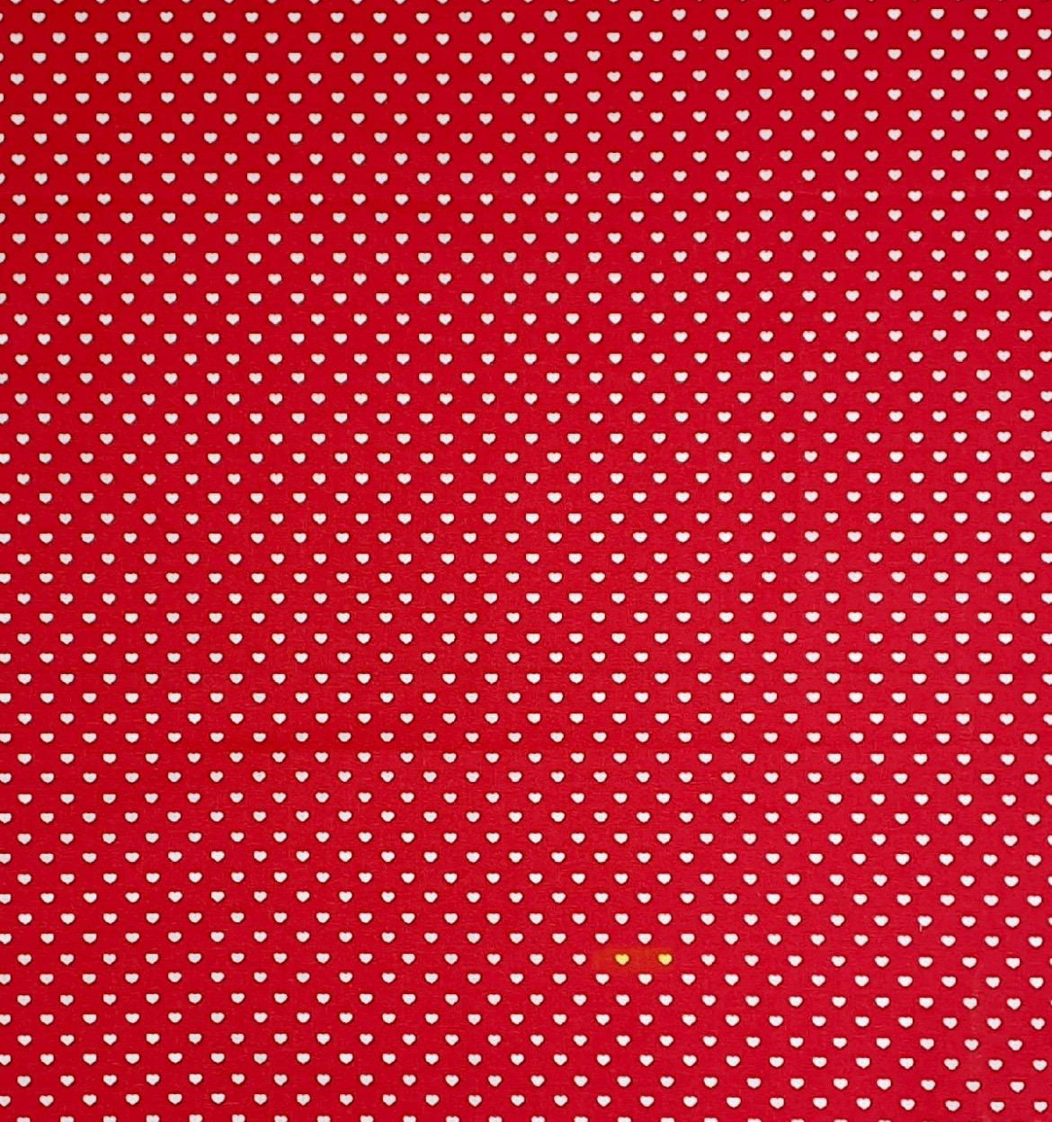 White Mini Hearts on Red Cotton fabric- Valentines Day 100% Cotton-