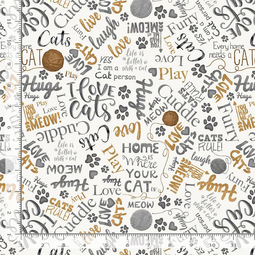 You had be at Meow Cotton Fabric- 100% Cotton- Continuous Cuts Timeless Treasures TT-Cat CD2063 Natural - Ball of Yarn and Text