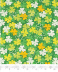 Shamrocks Cotton fabric- - 100% Cotton - continuous cuts - White Green Yellow