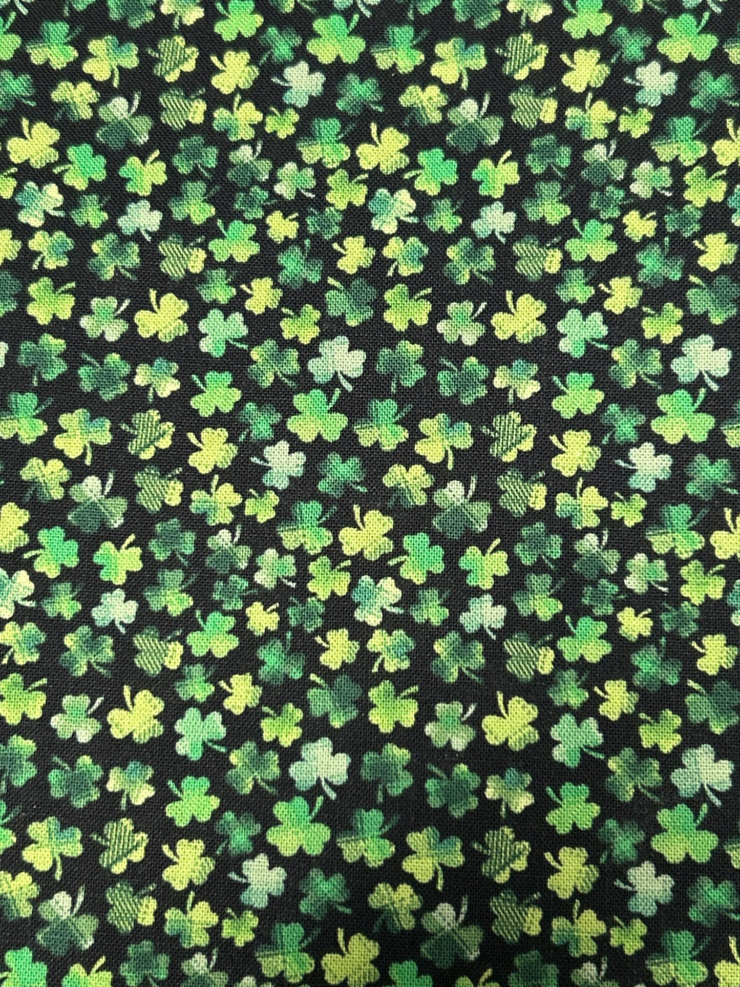 St. Patrick’s Day Mini Shamrocks on Black Cotton fabric - 100% Cotton - continuous cuts - FT-St. Patrick's Day - Shamrocks