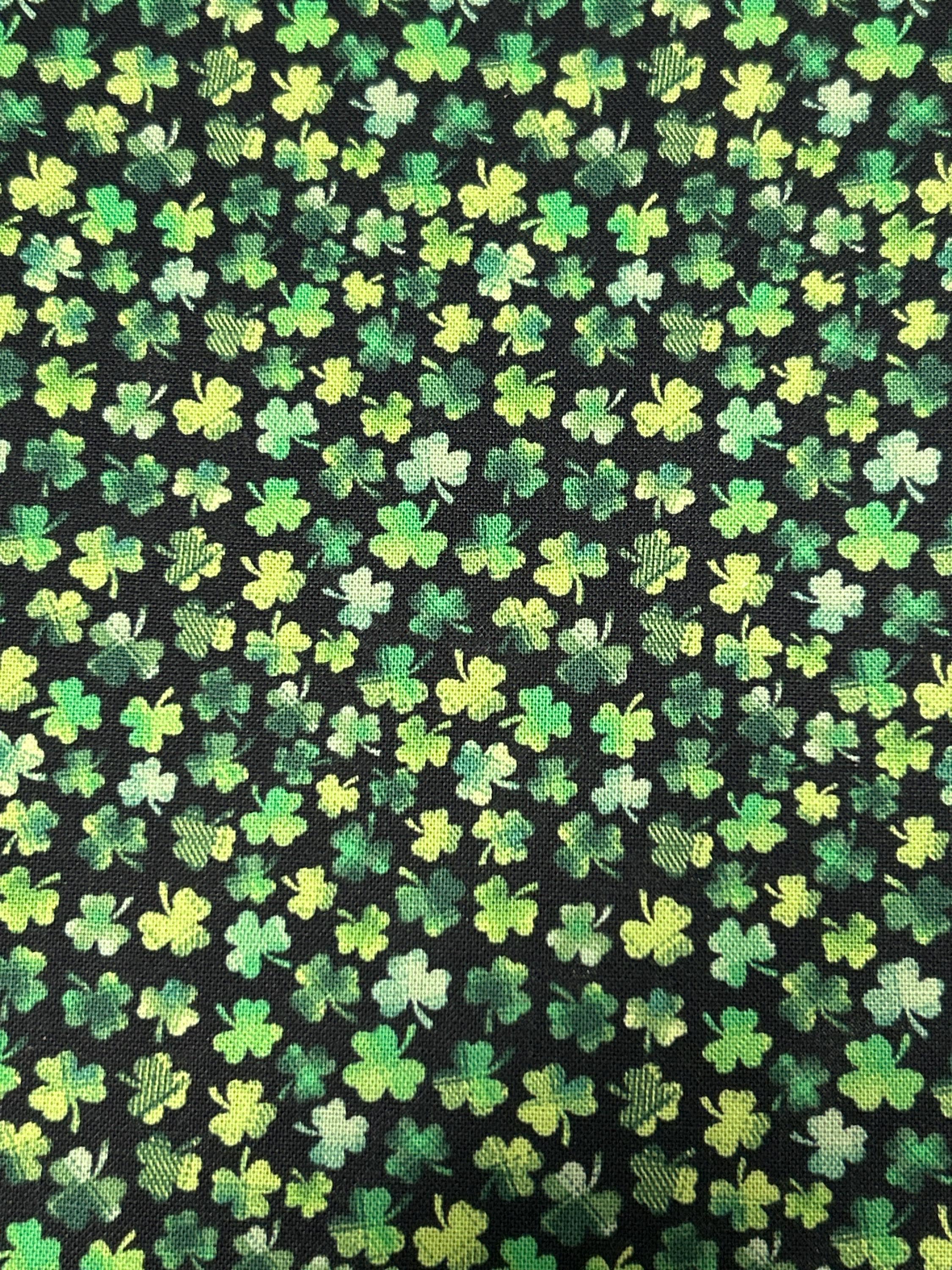 St. Patrick’s Day Mini Shamrocks on Black Cotton fabric - 100% Cotton - continuous cuts - FT-St. Patrick's Day - Shamrocks