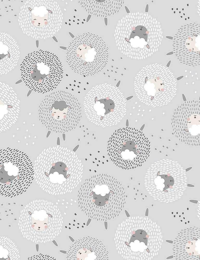 Love Ewe More Fabric Traditions Fabrics- 100% Cotton HF-Kidz C1307 Grey - Cute Sheep Puffs
