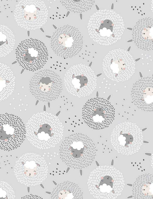 Love Ewe More Fabric Traditions Fabrics- 100% Cotton HF-Kidz C1307 Grey - Cute Sheep Puffs