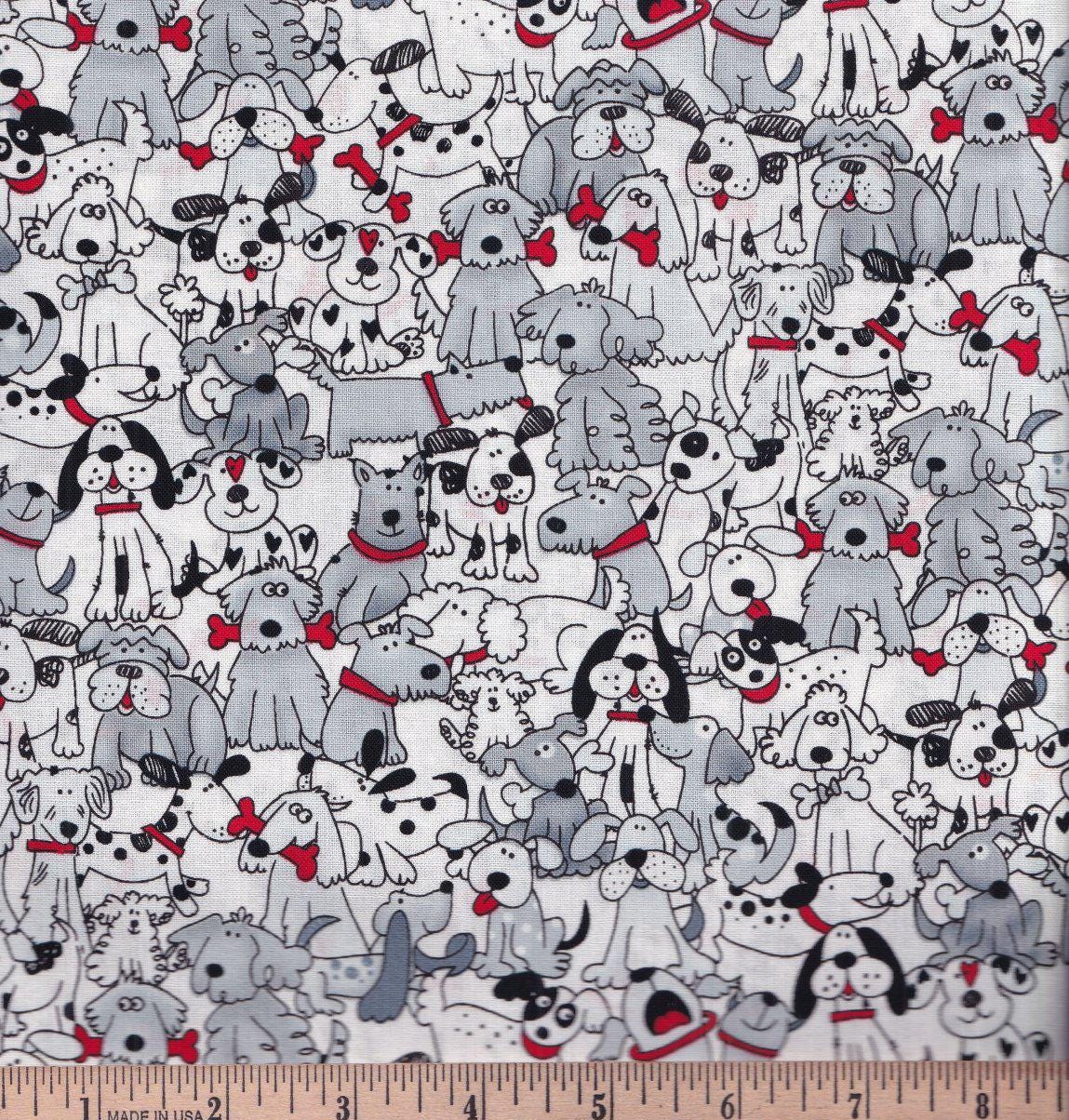 Hi Fashion Playful Pups Dogs Fabric- 100% Cotton- continuous cuts -