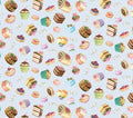 Fancy Pastries on Blue Cotton Fabric- 100% Cotton ES-Fancy Tea 34002 Blue - Pastries