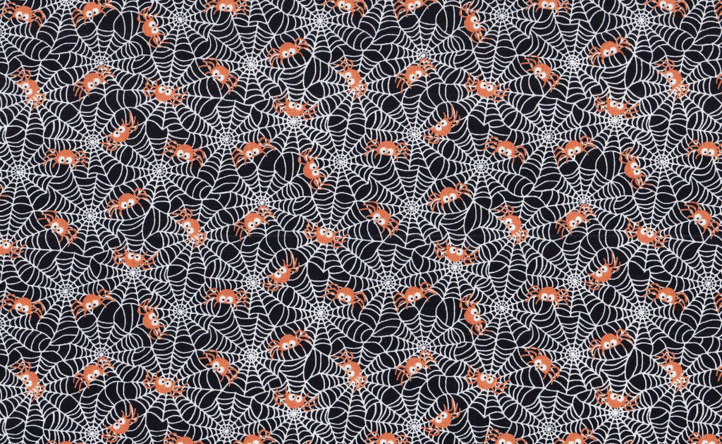 Spiderwebs Cotton Halloween Fabric - 100% Cotton - Continuous cuts HF-Halloween CD2275 Black - Lil Spiders & Webs
