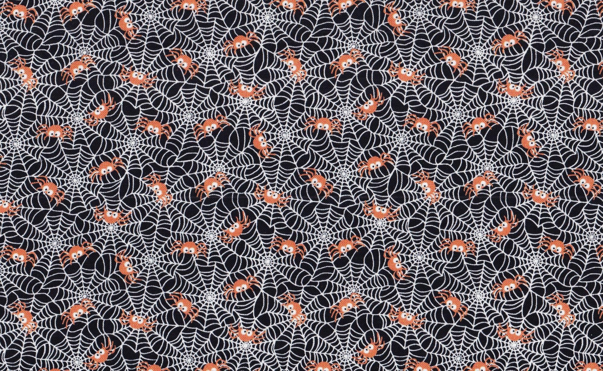 Spiderwebs Cotton Halloween Fabric - 100% Cotton - Continuous cuts HF-Halloween CD2275 Black - Lil Spiders & Webs