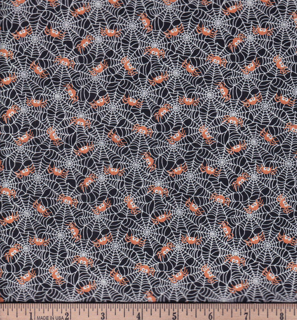 Spiderwebs Cotton Halloween Fabric - 100% Cotton - Continuous cuts HF-Halloween CD2275 Black - Lil Spiders & Webs