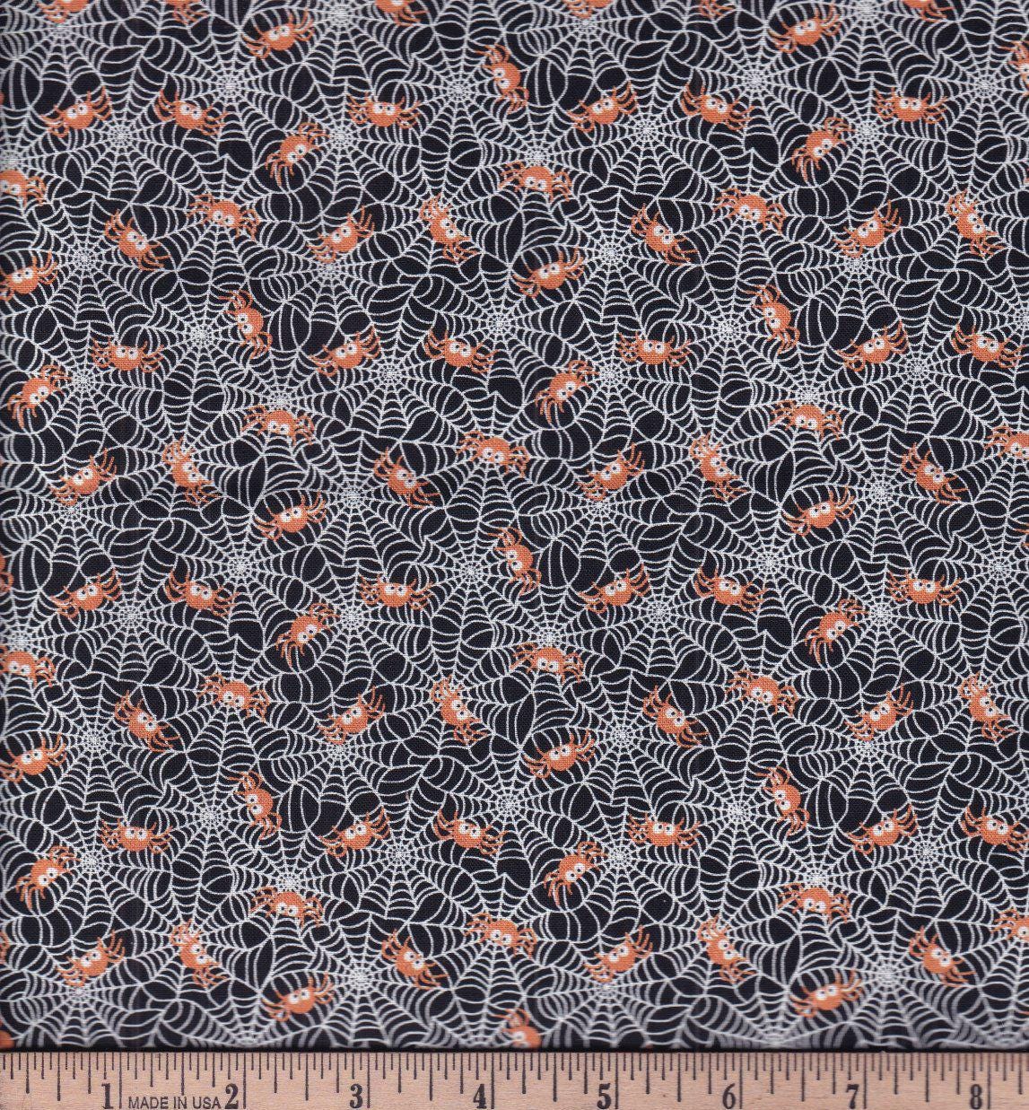 Spiderwebs Cotton Halloween Fabric - 100% Cotton - Continuous cuts  HF-Halloween CD2275 Black - Lil Spiders & Webs