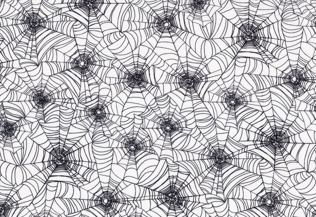 Spiderwebs on White Halloween Fabric - 100% Cotton - Continuous cuts HF-Halloween CD7786 White - Black Webs on White