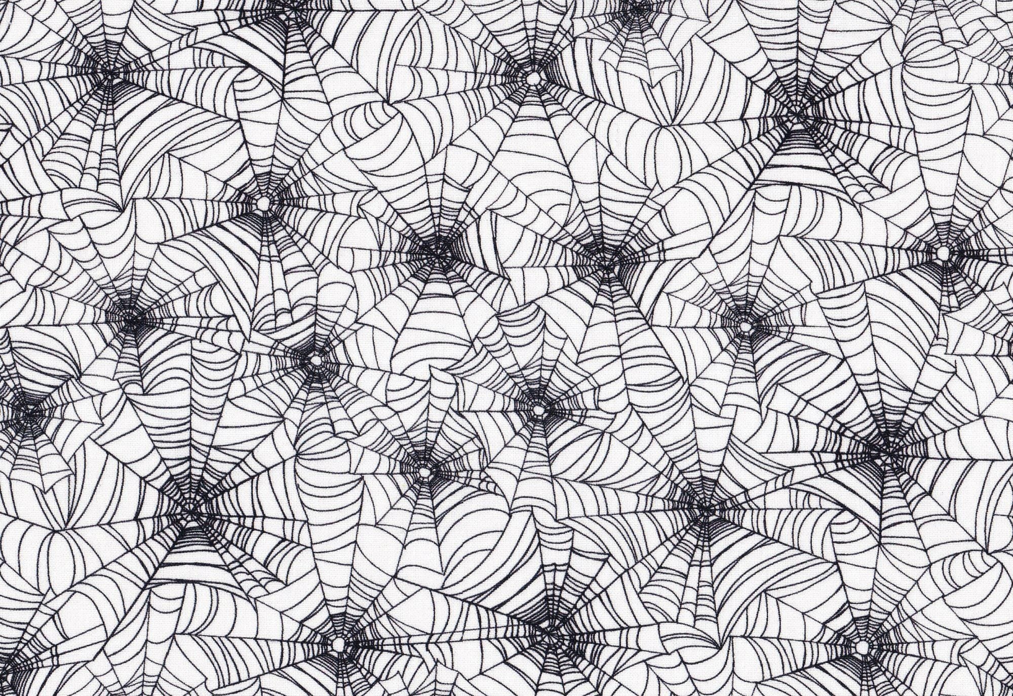 Spiderwebs on White Halloween Fabric - 100% Cotton - Continuous cuts HF-Halloween CD7786 White - Black Webs on White