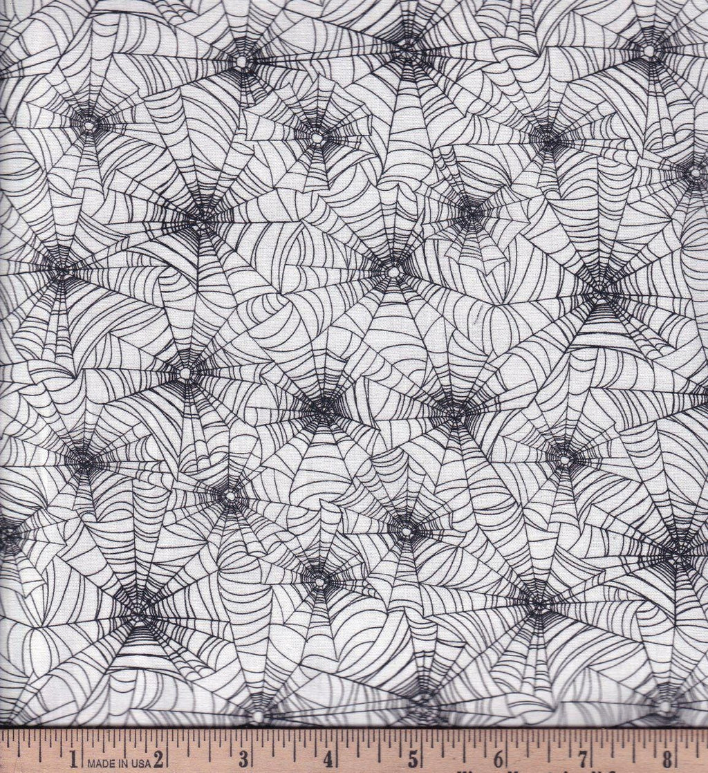 Spiderwebs on White Halloween Fabric - 100% Cotton - Continuous cuts HF-Halloween CD7786 White - Black Webs on White