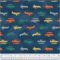 Up Up and Awoof Airplane Fabric Navy- 100% Cotton -Dusk- Sky - Plane - Flight - Boy - Clouds -Continuous Cuts Planes, Trains, Trucks