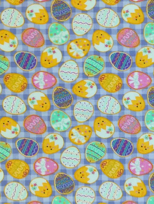 Easter Cookies on Purple Plaid cotton fabric-  100% Cotton Continuous Cuts