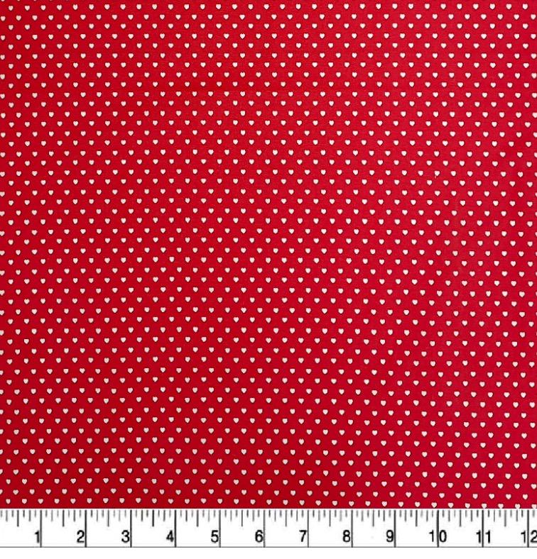 White Mini Hearts on Red Cotton fabric- Valentines Day 100% Cotton-