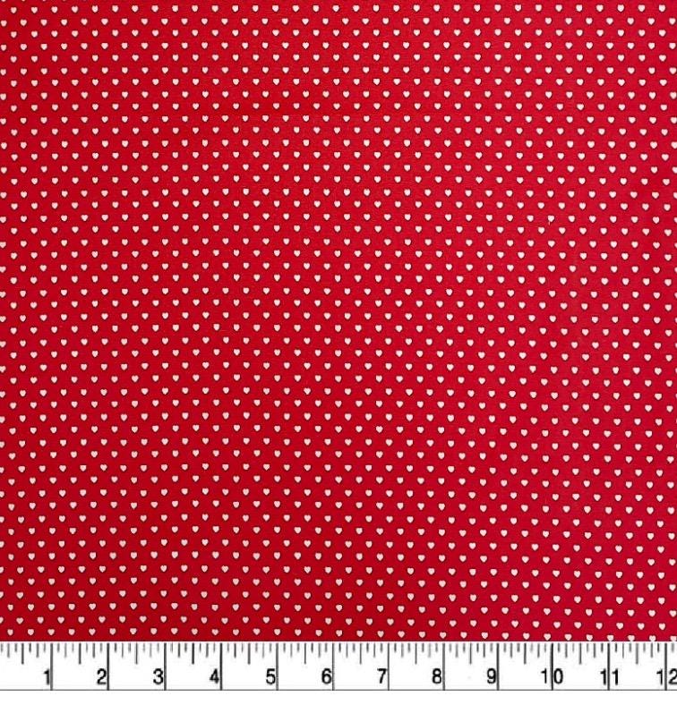 White Mini Hearts on Red Cotton fabric- Valentines Day 100% Cotton-
