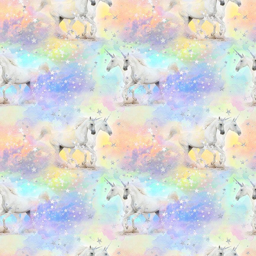 Unicorn & Stars Cotton Glitter/Metallic Accent Fabric-Fat Quarters - By the 1/2 Yard- 100% Cotton -Timeless Treasures - FUN-CDM2946