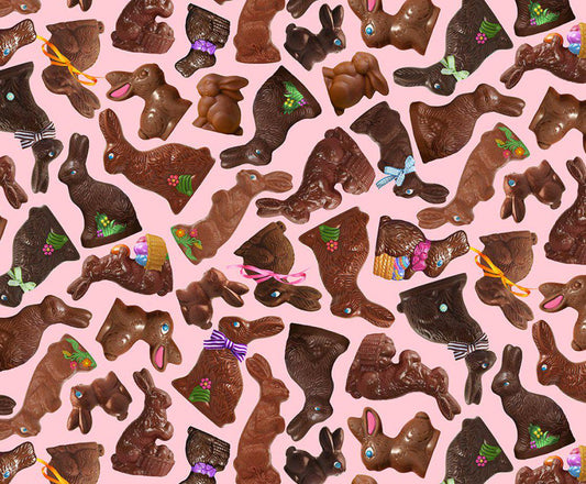 Timeless Treasures Chocolate Easter Bunnies Cotton fabric-  100% Cotton Continuous Cuts TT-Fun CD3396 Pink