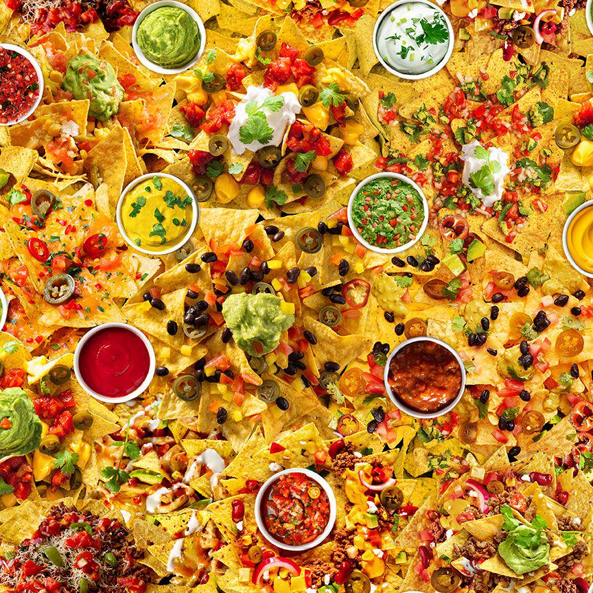 Loaded Nachos Novelty Cotton fabric 100% Cotton TT-Food CD2214 Multi - Food Loaded Nachos Supreme