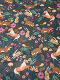Woodland Cotton fabric- - 100% Cotton - Continuous cuts- Fox- Horse- Hedgehog -Rabbit