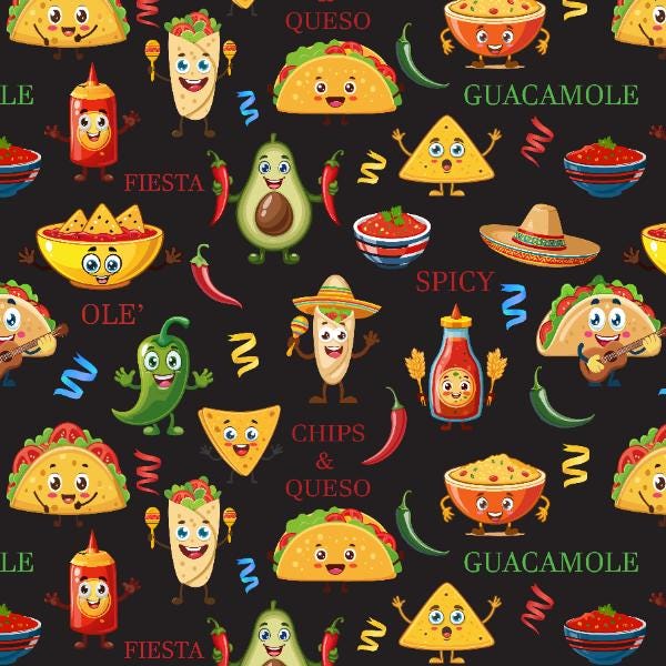 Taco Party Cotton Fabric - continuous cuts - 100% Cotton - Drewie Pie Fabrics