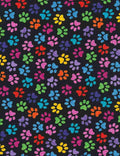 Paw Cotton fabric - Fat Quarters 100% Cotton - Continuous Cuts- TT-GAIL-CD9328 BLACK Colorful animal paw prints