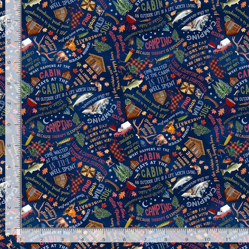 Campfire Wisdom Fabric 100% Cotton Fabric TT-Gail CD3481 Navy - Campfire Wisdom