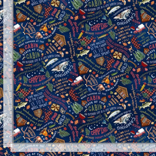 Campfire Wisdom Fabric 100% Cotton Fabric TT-Gail CD3481 Navy - Campfire Wisdom