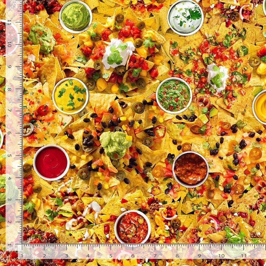 Loaded Nachos Novelty Cotton fabric 100% Cotton TT-Food CD2214 Multi - Food Loaded Nachos Supreme