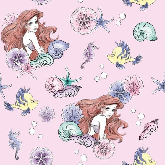 Disney Princess Ariel and Friends Pearl 100% Cotton - SC 79638 A620715 Licensed Fabric