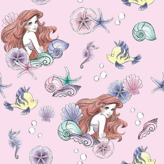 Disney Princess Ariel and Friends Pearl 100% Cotton - SC 79638 A620715 Licensed Fabric