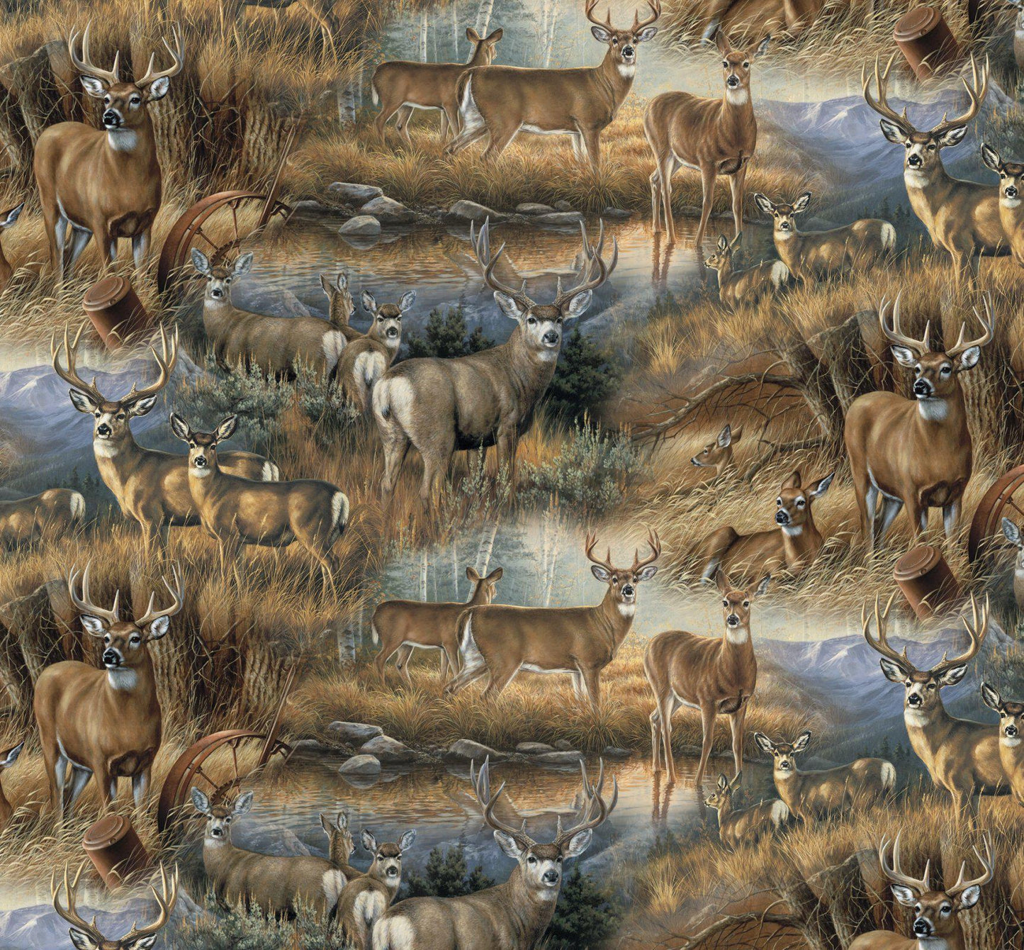 Deer Glance 100% Cotton Fabric by David Textiles - Potpourri of Novelty WW-3146-8C-1 Multi - Deer Glance