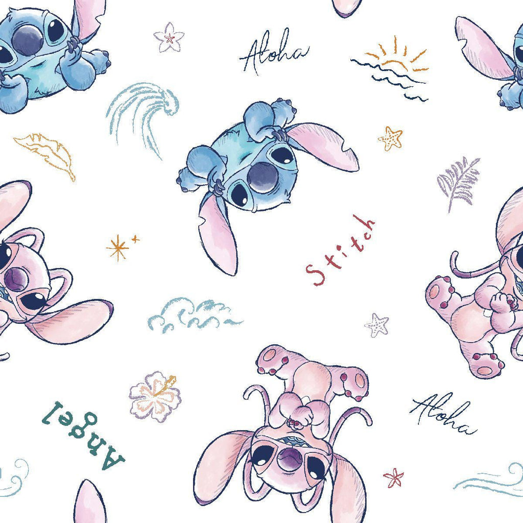 LILO and Stitch & Angel Sketch Cotton fabric- 100% Cotton - continuous cuts! Licensed Fabric