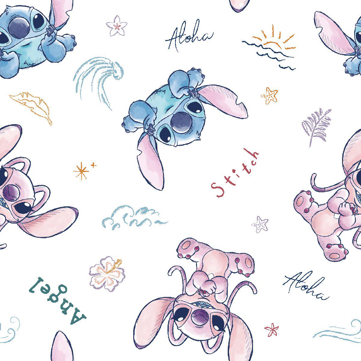 LILO and Stitch & Angel Sketch Cotton fabric- 100% Cotton - continuous cuts! Licensed Fabric