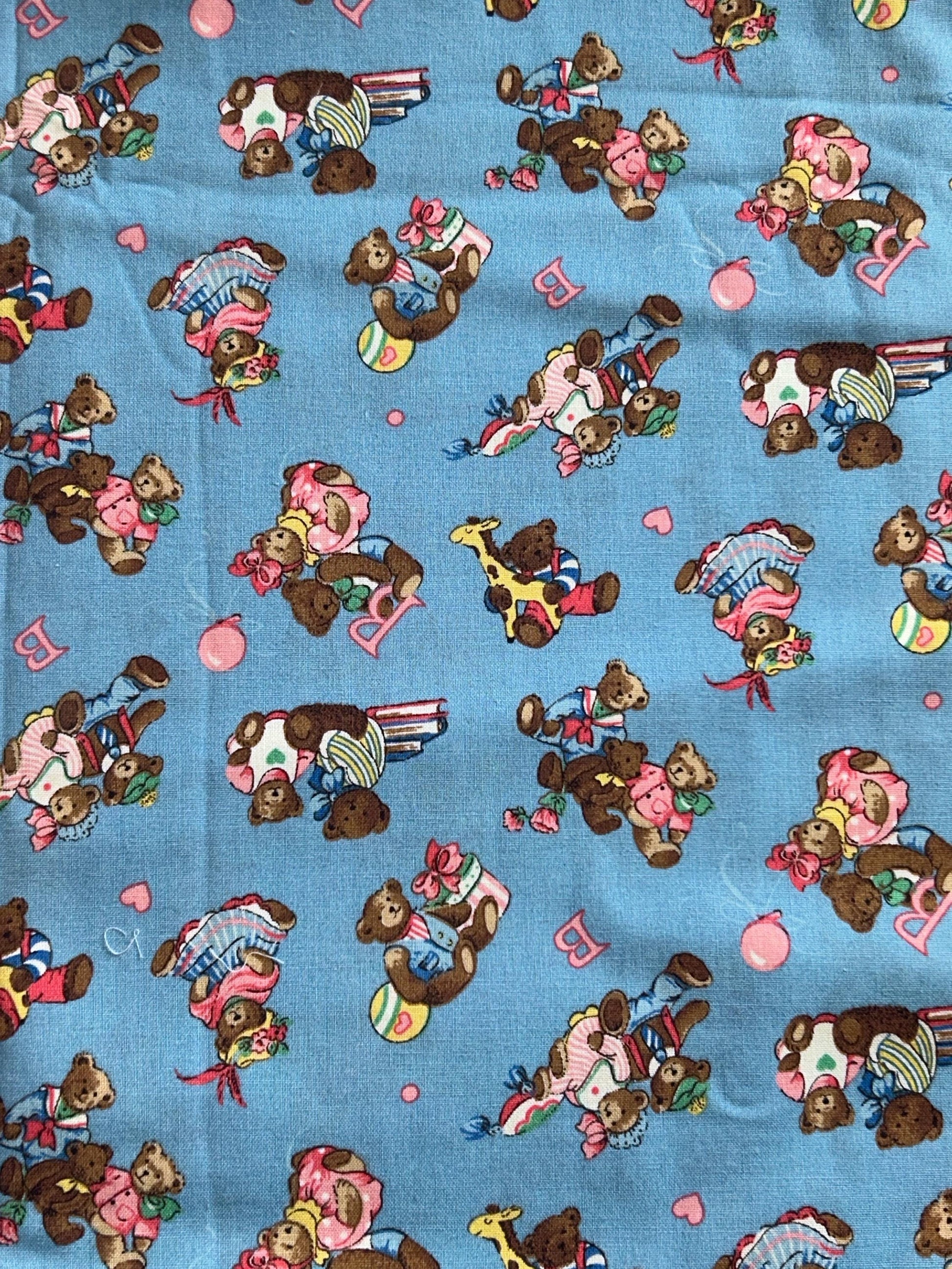 Vintage Teddy Bear Cotton Fabric - Continuous cuts - 100% Cotton -