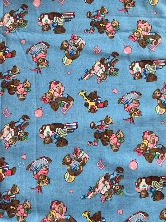 Vintage Teddy Bear Cotton Fabric - Continuous cuts - 100% Cotton -